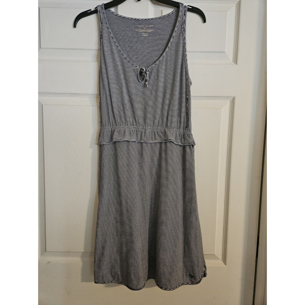 Tommy Hilfiger Dress Womens M Medium Navy Blue Striped Sleeveless Ruffle Casual